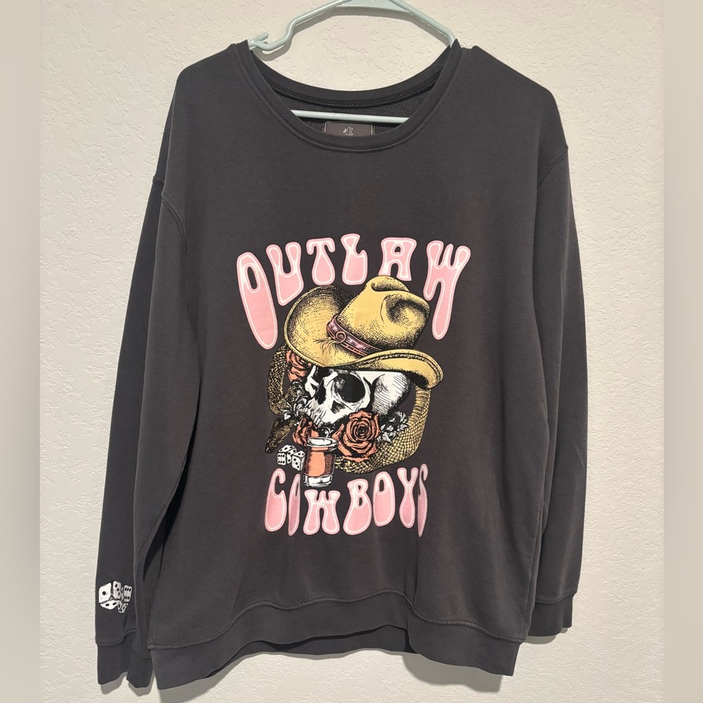 Outlaw Cowboy Graphic Sweatshirt - Black with Pink & Gold Print